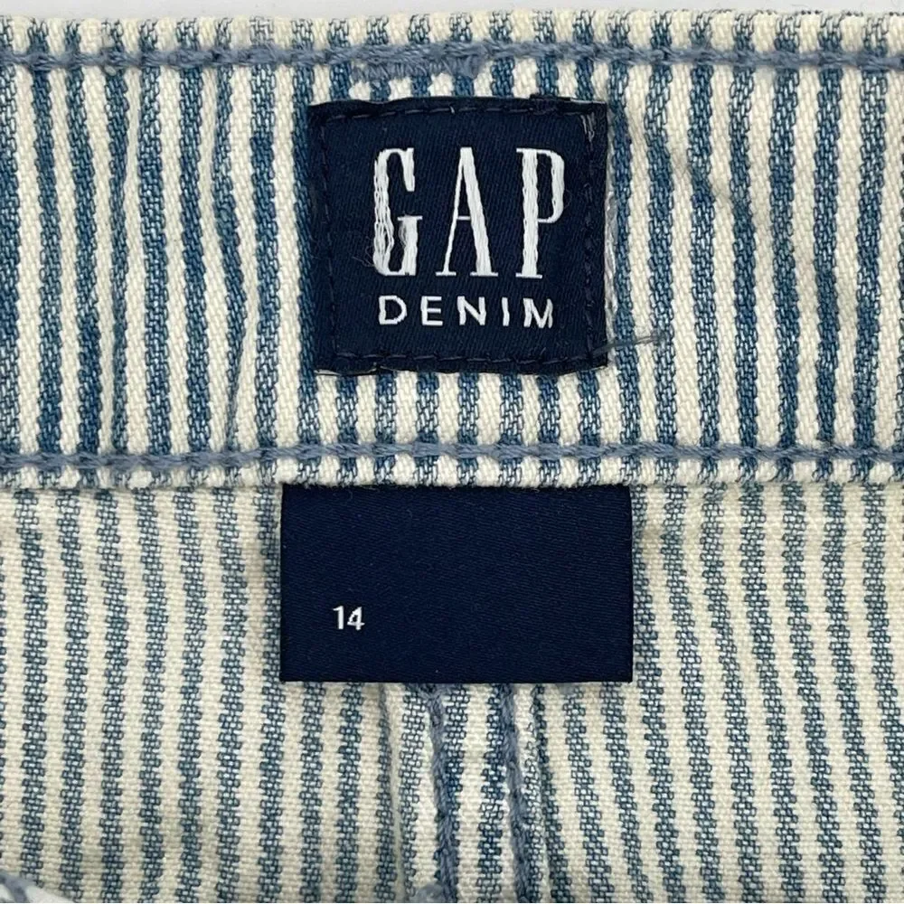 GAP Denim Girl’s High Rise Blue White Railroad Stripe Frayed Hem Denim Skirt 14